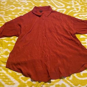 Long sleeve gauzy chili pepper red button down